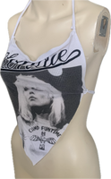 Call me Festival Fashion upcycled shredded handkerchief style retro halter top concert t shirt