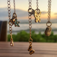 Stainless Steel gold toned Pretty little baby blue Flower Necklace