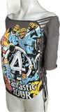 Fantastic four classic vintage comic book hero cut up woven backless finger crochet slitweave t shirt