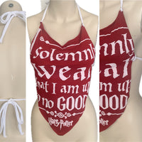Up to no good sorcery Festival Fashion shredded handkerchief style retro halter top concert t shirt