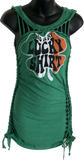 Green lucky shirt shamrock 4 leaf clover Paddy’s day overly shredded slit weave backless micro mini dress