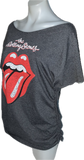 Satisfaction the Rolling Stones shredded backless slit weave v back cut up woven t shirt