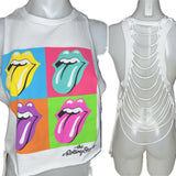 Festival Fashion Rolling Stoned shredded backless retro slit weave crop top