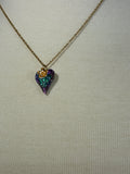 Stainless Steel gold plated crystal heart rhinestone evil eye and gold flower Necklace