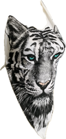 Icy blue eyed backless white tiger shredded handkerchief style retro halter top