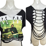 Today was a good day Ice Cube backless shredded slit weave v neck tshirt crop top