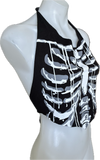 Skeleton drip halloween backless graphic cut up t shirt handkerchief tank crop halter top