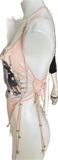 As If Clueless Betty 90s nostalgia Slit Weave retro handkerchief style peridot rhinestone bedazzled beaded backless tank top