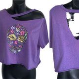 Sugar skull gold graphic cut up crop top t shirt