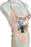 As If Clueless Betty 90s nostalgia Slit Weave retro handkerchief style peridot rhinestone bedazzled beaded backless tank top