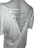 Festival Fashion The Rolling Stones shredded backless retro slit weave v back cut woven t shirt