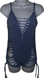 Baby blue Sideless shredded slitweave Bodysuit