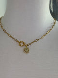 Gold plated brass DIVINELY GUIDED rhinestone compass necklace