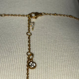 Stainless Steel gold plated rhinestone bedazzled crescent moon lightening rod and garnet red crystal star Necklace