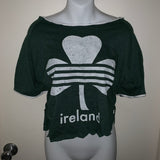 Asymmetrical Ireland lucky Backless shamrock Shredded St Patrick’s Day party T Shirt crop top L XL