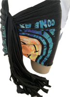 90s concert cut up slit weave t shirt shredded halter crop top fringe micro mini skirt