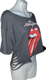 Satisfaction the Rolling Stones shredded backless slit weave cut up woven t shirt crop top