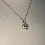 Stainless Steel gold toned cz moon coin Pearl Necklace