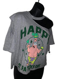 Lucky st Patrick’s day Patrick Sponge Bob SquarePants Ireland shamrock drinking party luck of the Irish crop top graphic holiday backless cut up t shirt