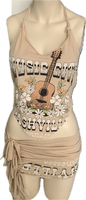 Music City Nashville Tennessee cut up slit weave t shirt shredded halter crop top fringe micro mini skirt