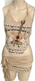 Music City Nashville Tennessee cut up slit weave t shirt shredded halter crop top fringe micro mini skirt