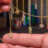 Stainless Steel gold plated sun moon stars rhinestone Necklace
