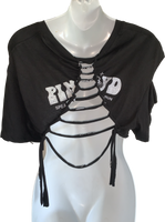 Pink Floyd laser light show shredded retro backless reworked slit weave crop top graphic band tee