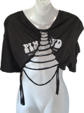 Pink Floyd laser light show shredded retro backless reworked slit weave crop top graphic band tee