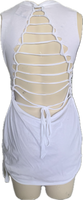 Start Me Up backless white Micro Mini cut up slit weave band t shirt dress