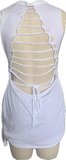 Start Me Up backless white Micro Mini cut up slit weave band t shirt dress