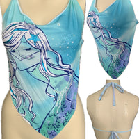 Green Crystal mermaid shredded handkerchief style retro halter top