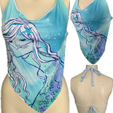Green Crystal mermaid shredded handkerchief style retro halter top