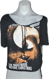 The Nightmare Before Christmas backless holiday slitweave overly shredded asymmetric graphic halloween t shirt crop top