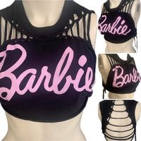 Hi Barbie backless cut up slitweave muscle t shirt tank crop top