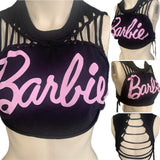 Hi Barbie backless cut up slitweave muscle t shirt tank crop top