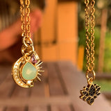Stainless Steel gold plated sun moon stars rhinestone Necklace