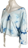 Blue tie dye backless cut up slitweave cut up woven v neck t shirt crop top