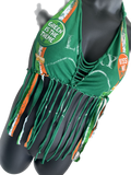 Lucky st Patrick’s day Ireland shamrock kiss me I’m Irish leprechaun costume green is the theme drinking party fringe halter bikini crop top graphic holiday t shirt XXXS XXS XS S