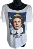 Elf Christmas movie graphic holiday backless cut up woven current mood t shirt