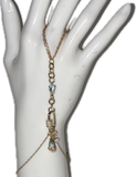 Aqua blue rhinestone bedazzled carabiner adjustable gold plated stainless steel fancy fingerbang hand chain