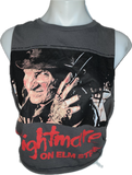 Don’t fall asleep a nightmare on elm street Freddy Krueger Halloween spooky deconstructed cut up backless crop tank top woven slitweave t shirt