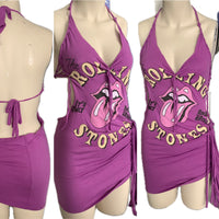 Its Only Rock n Roll Fringe cut up backless Micro Mini tshirt dresss