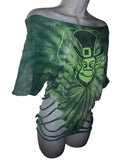 Kiss me I’m Irish green is the theme lucky Backless Shredded St Patrick’s Day leprechaun party costume tie dye upcycled holiday T Shirt