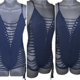 Baby blue Sideless shredded slitweave Bodysuit