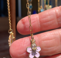 Stainless Steel gold toned Pretty little baby pink enamel Flower Necklace