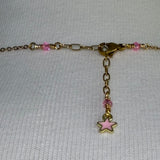 Gold plated pink enamel star adjustable stainless steel DIVINELY GUIDED rhinestone compass necklace