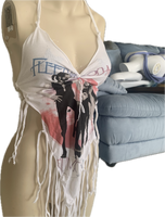 Rumors Festival Fashion fringe shredded handkerchief style retro 70s style halter top concert t shirt