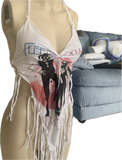 Rumors Festival Fashion fringe shredded handkerchief style retro 70s style halter top concert t shirt