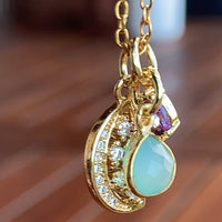 Stainless Steel gold plated sun moon stars rhinestone Necklace
