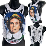 Current Mood Christmas Elf shredded slit weave backless cut woven muscle t shirt crop tank top